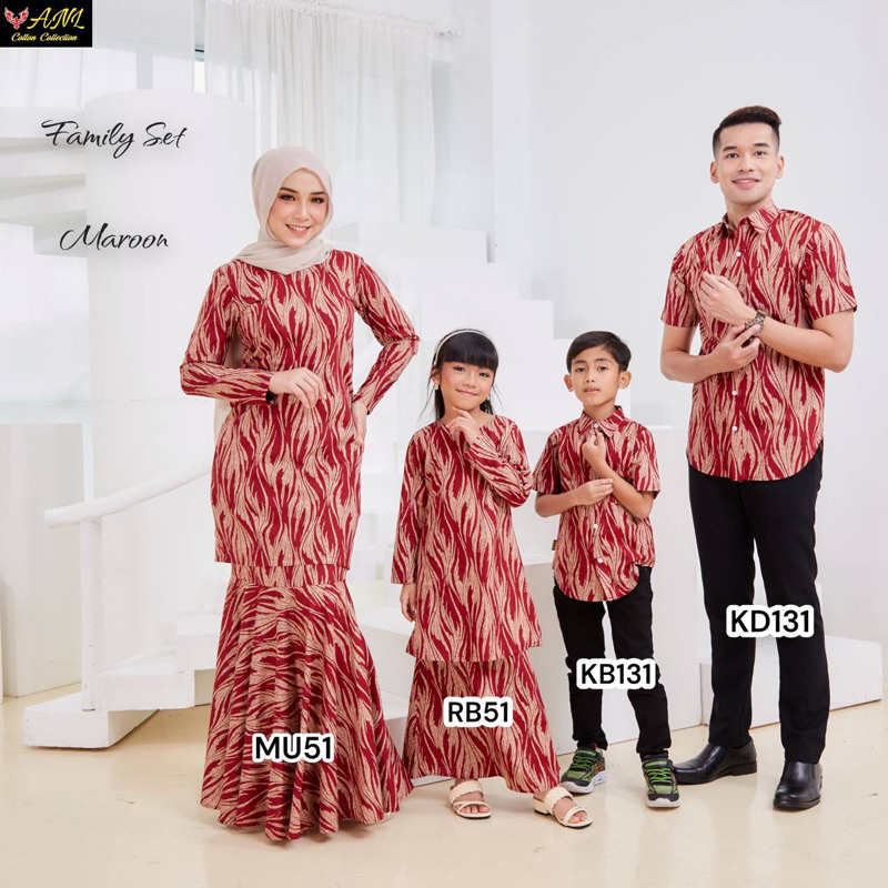 STOK TEEDDON COUPLE/ FAMILY MAROON BAJU RAYA 2023 PLUS ขนาด 3XL 4XL BAJU RAYA ที่รัก BAJU RAYA