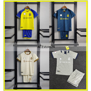 เสื้อกีฬาแขนสั้น ลายทีมชาติฟุตบอลชั้นนํา Al-Nassr 22 23 สําหรับเด็ก