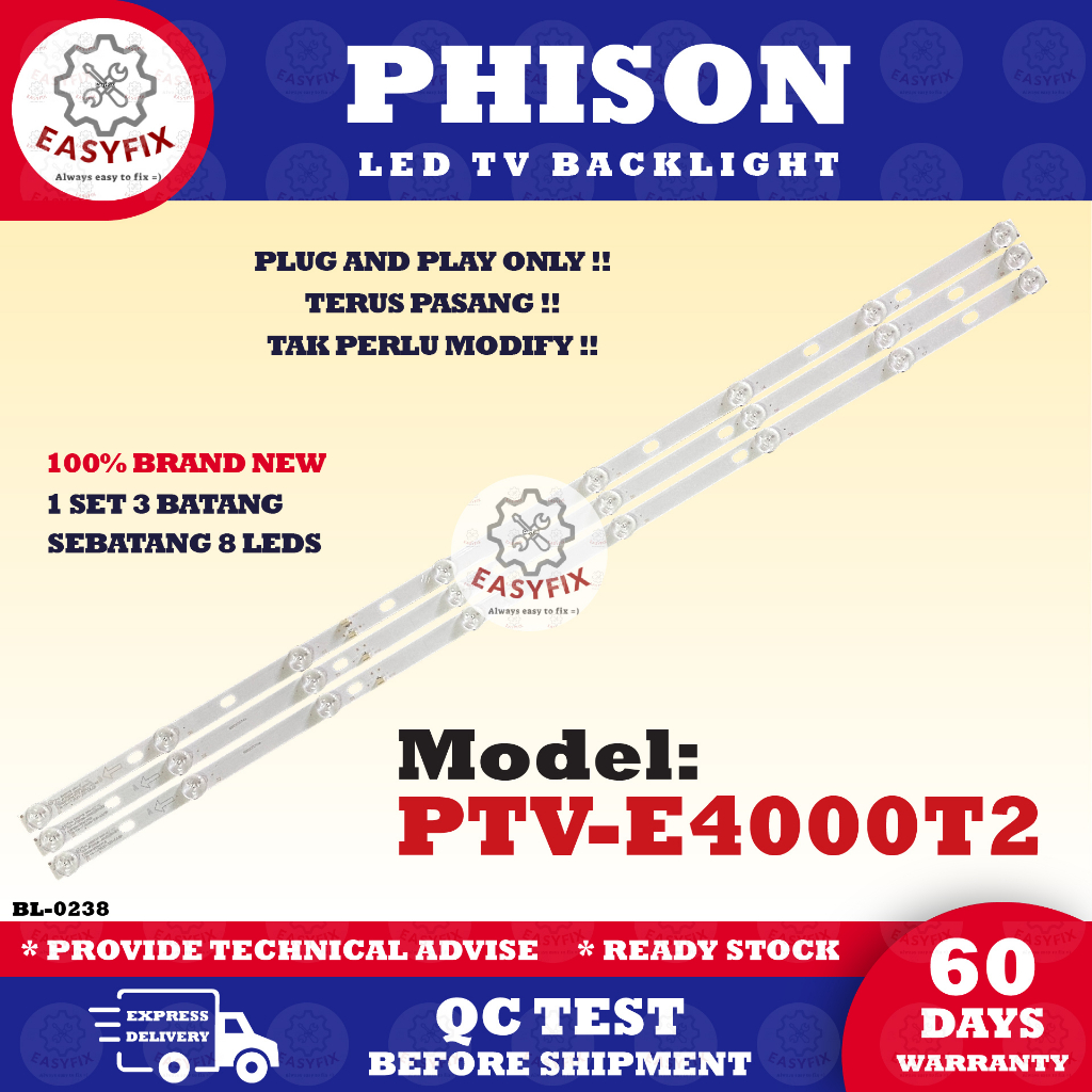 40 PTV-E4000T2 / PTV-E4020S INCH PHISON LED TV BACKLIGHT (โคมไฟทีวี) PTV-E4000T PTVE4000T2 E4000T2 M