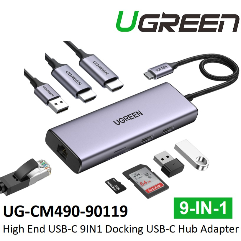 Ugreen UG-CM490-90119 HIGH END USB-C 9IN1 DOCKING 2*USB3.0+USB2.0+2*HDMI 4K@60HZ+RJ45 GIGABIT+SD&TF+