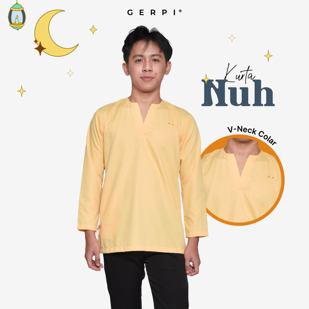 GERPI Baju Raya 2025 Baju Kurta Lelaki ผู้ใหญ่ Nuh เยอรมันผ้าฝ้าย V คอปกติตัด