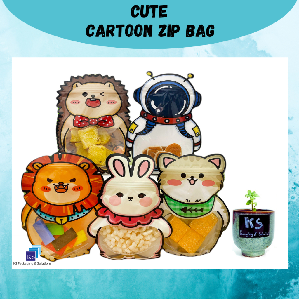 (1pc🌹 Cute Cartoon Zip Lock/ Resealable Standing Bag/ Cookies Candy Goodies Bag/ Bag