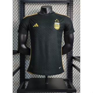 เสื้อกีฬาแขนสั้น ลายทีมชาติฟุตบอล Argentina Black Gold Player Issue Kit Champion World Cup 2022 23-24 ชุดเยือน สําหรับผู้ใหญ่