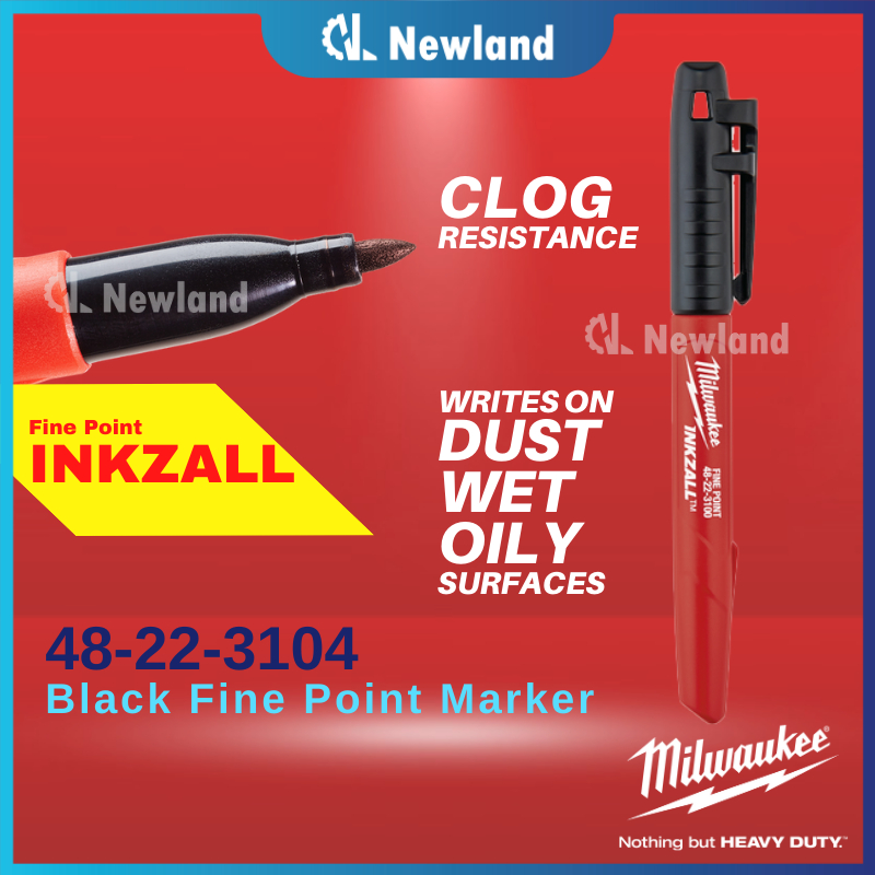 Milwaukee INKJALL ปากกามาร์กเกอร์ Fine Point สีดํา / 4 ชิ้นต่อแพ็ค / ปากกามาร์กเกอร์ทน Clog / 48-22-33104