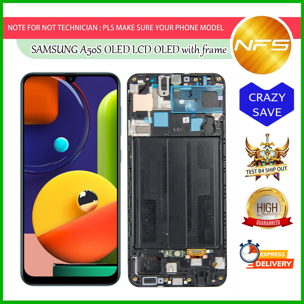 NFS - Samsung A50S A507 หน้าจอแสดงผล OLED digitizer หน้าจอสัมผัส LCD พร้อมกรอบ
