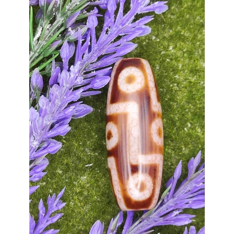 39.3 มม.X 14.7 มม.หนังสีเขียวสีแดงเลือดผ้าไหม Nine-Eyed Dzi ลูกปัด Compassionate Growth ผู้แต่งอื่นๆ