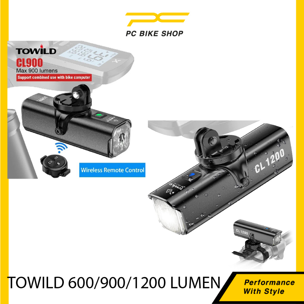 TOWILD 600 1000 1200 LUMEN SMART BIKE FRONT LIGHT กันน้ําชาร์จขี่จักรยานไฟหน้า Handlebar Light Lampu