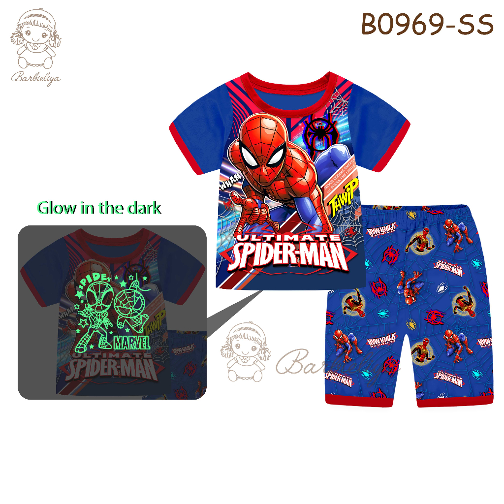 Barbieliya B0969SS Spiderman Glow In The Dark Boy ชุดลําลอง 8/10/11y)