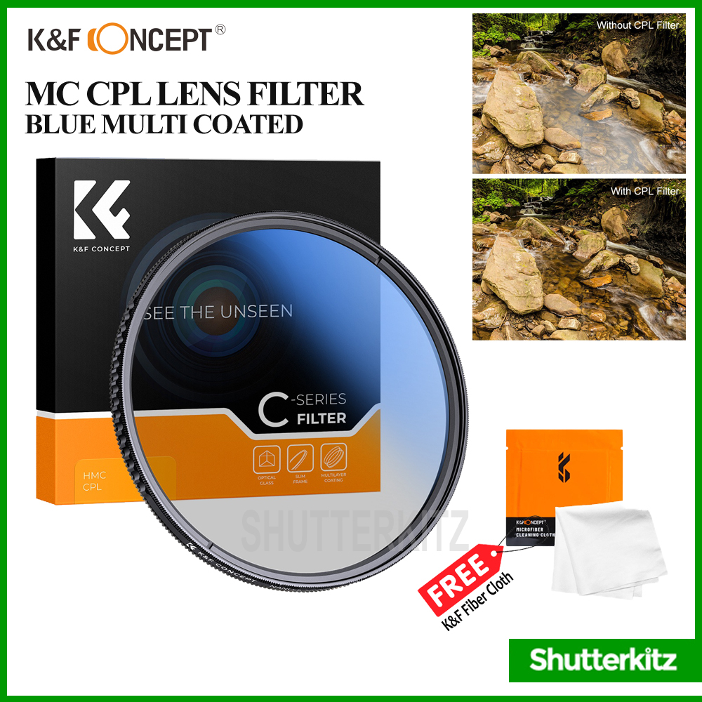 K&F Concept HMC CPL ฟิลเตอร์เลนส์โพลาไรเซอร์แบบวงกลม Ultra Slim Blue Multi Coated