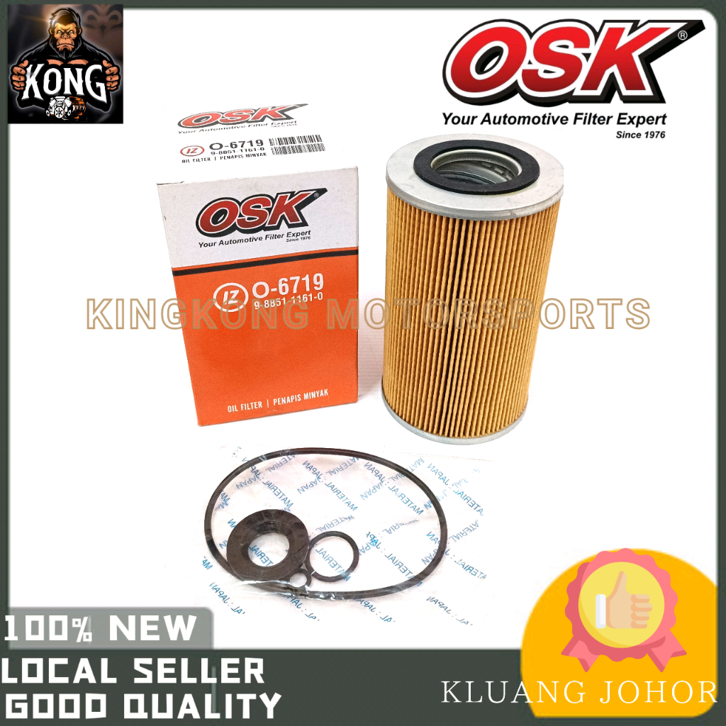 OSK กรองน้ํามัน O-6719 ISUZU ENGINE 6BB1,4BB1 สําหรับ EXCAVATOR UH025-5,UH025-7,UH04-7,UH053,UH04-5,