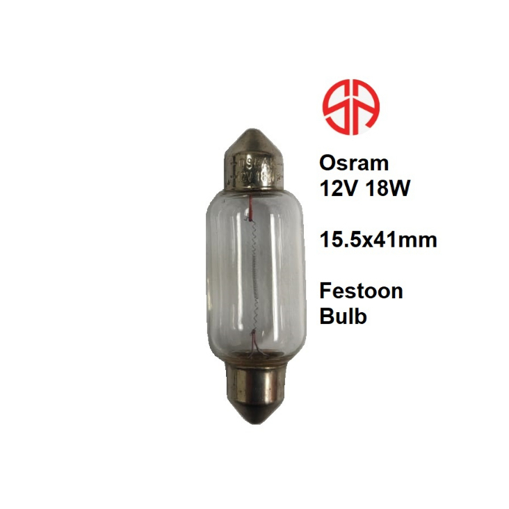 12V 18W Osram 6475 SV8,5-8 15.5x41mm Festoon Bulb Back Up Stop Light Boot Trunk Tail Lamp C18W หลังค