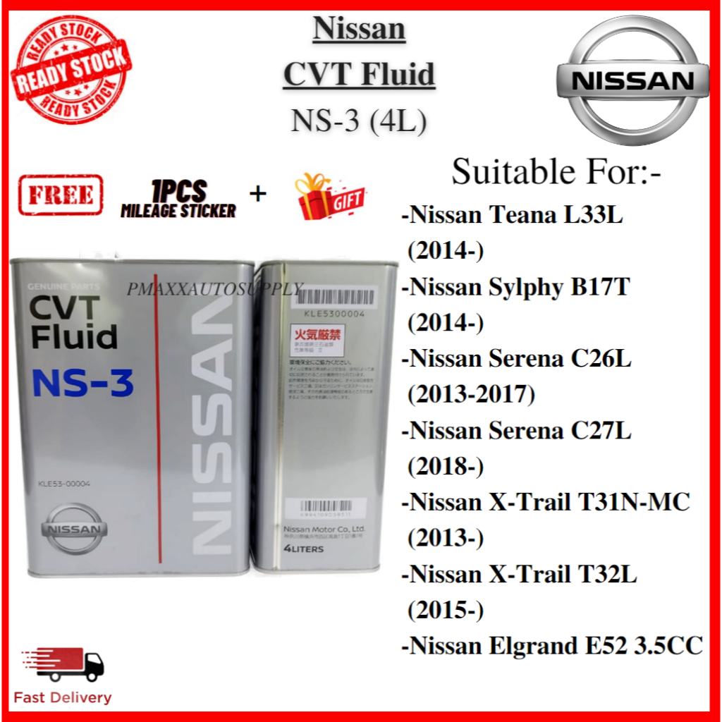 Nissan CVT NS3 100% NISSAN CVT NS3 4L TEANA SLYPHY SERENA XTRAIL ELGRAND ATF AUTO GEAR OIL NS-3 Niss