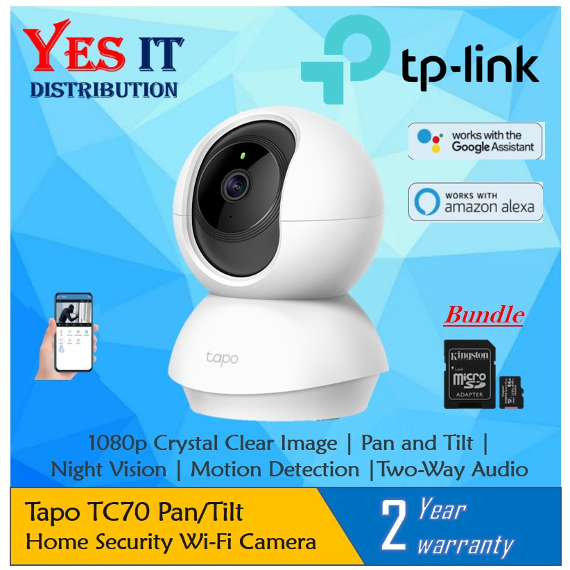 TP-Link TAPO TC70 / TC71 Pan/Tilt Home Security Wi-Fi Camera + การ์ด Kingston Micro SD