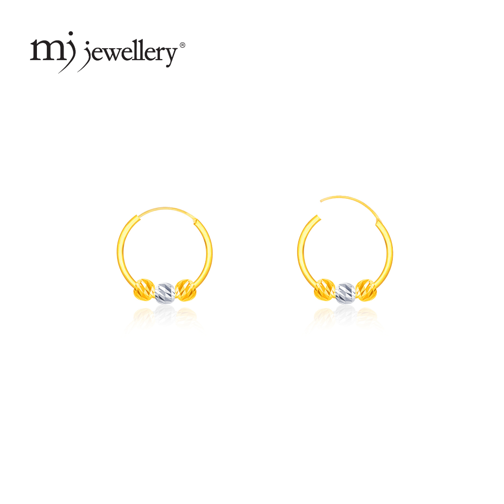 MJ Jewellery 375/9K Gold Round Loop พร้อมต่างหูลูกปัด S67