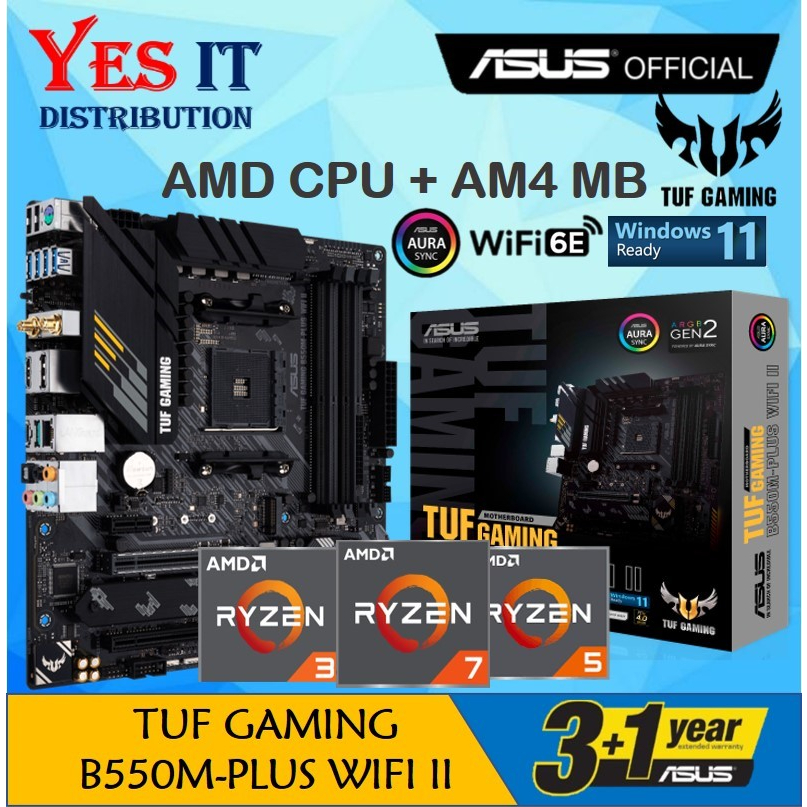 ASUS TUF GAMING B550M-PLUS WIFI II RGB เมนบอร์ดสําหรับเล่นเกม + AMD RYZEN AM4 PROCESSOR