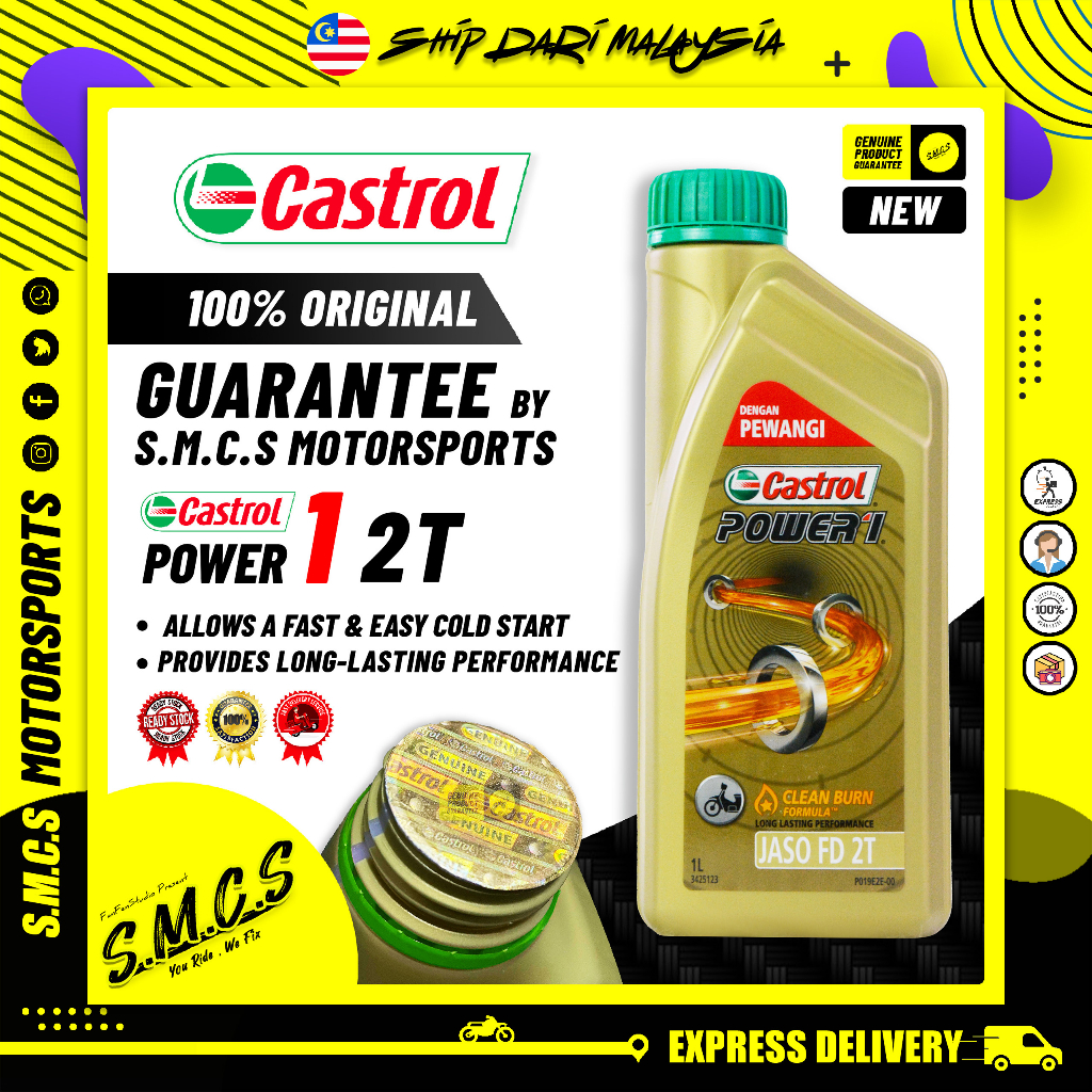 Castrol 2T Power 1 ใหม่ น้ํามันเครื่อง Miyak Hitam Motosikal Castrol POWER 1 2T (1L)