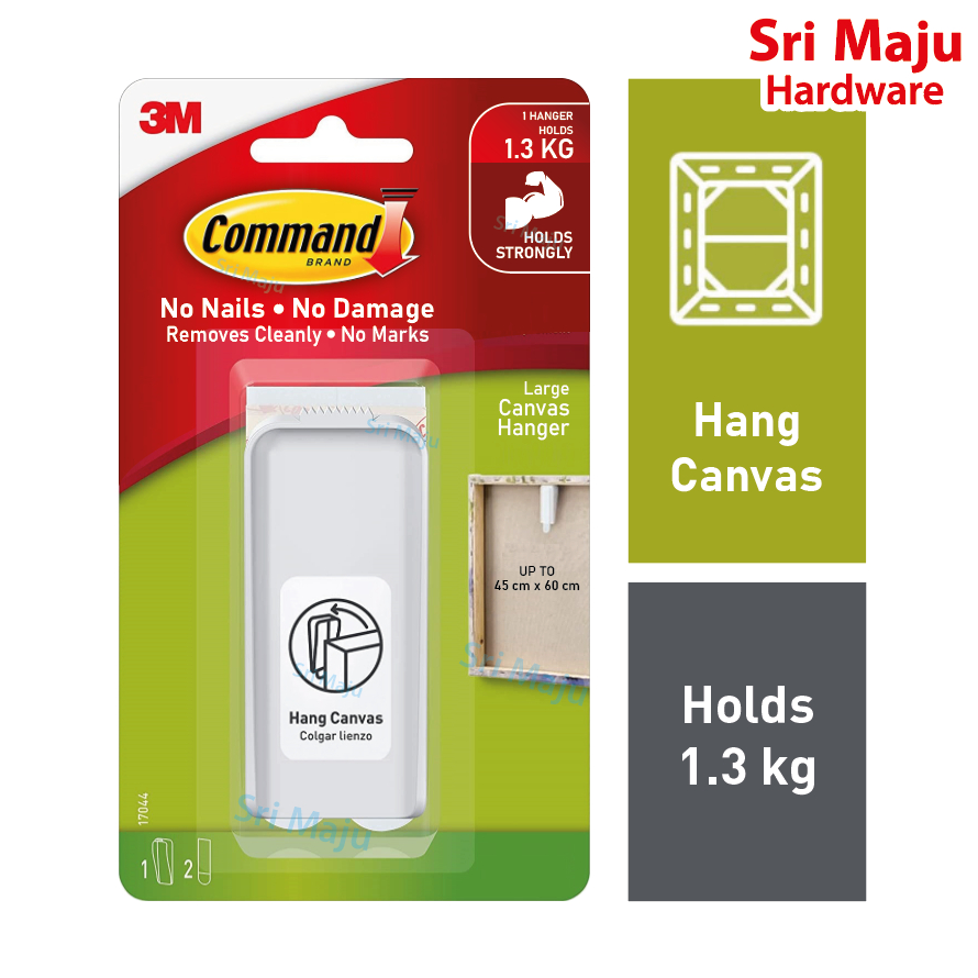 MAJU 3M Command 17044 ไม้แขวนเสื้อผ้าใบขนาดใหญ่ภาพแขวนแถบกรอบรูป Riba Hook ไม่มีความเสียหาย Wall Organizer 1.3 กก.