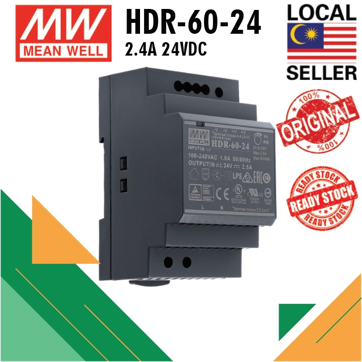 MEANWELL POWER SUPPLY HDR-60-24,2.4A 24VDC