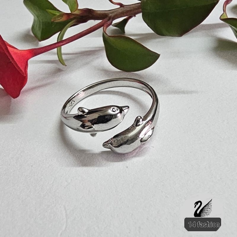 S925 คุณภาพสูง DOHPIN FASHION RING/S925 CINCIN PERAK แฟชั่น/S925ปลาหมึกคู่