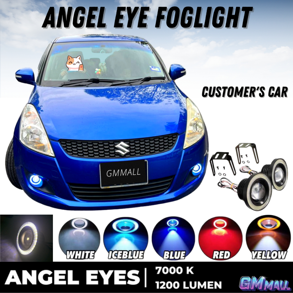 Suzuki SWIFT ANGEL eye ไฟตัดหมอก LED LIGHT Halo Ring Spotlight COB โปรเจคเตอร์ Lampu mentol eagle eye