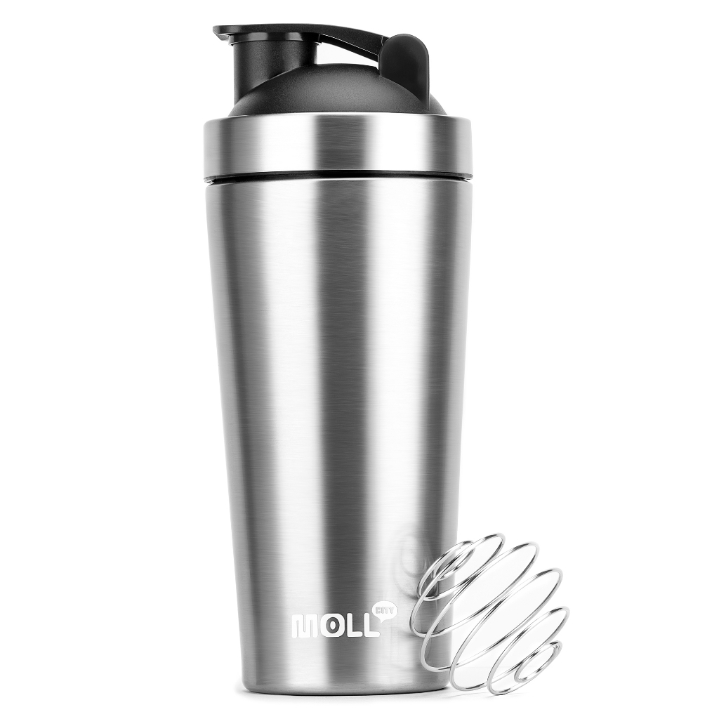 Mollctiy สแตนเลสโปรตีน Shaker พร้อมลูกบอลผสม,ขวดกีฬาฟิตเนส,ปลอดสาร BPA, ที่เก็บเวย์โปรตีน,ขวดน้ำกีฬา
