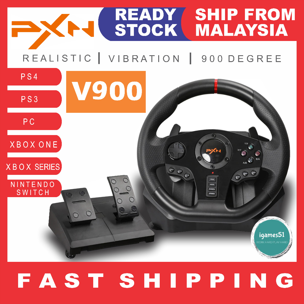 Pxn V900 900 DEGREE RACING STEERING WHEEL COMPATIBLE W/PC/ PS4/ XBOXONE/ SWITCH