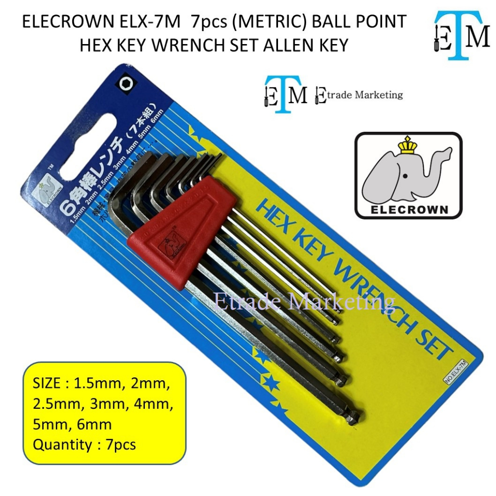ELECROWN ELX-7M 7 ชิ้น (METRIC) BALL POINT HEX KEY WRENCH SET ALLEN KEY