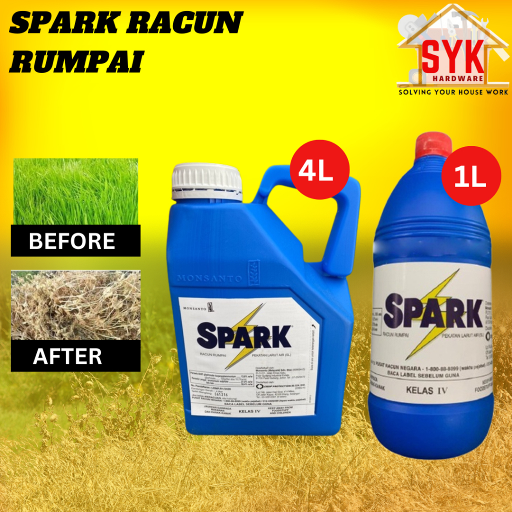 SYK Spark Racun รัม 1L 4L Glyphosate Racun รัมปาย Mati Akar Lalang วัชพืชหญ้าสวนกลางแจ้ง Herbicide