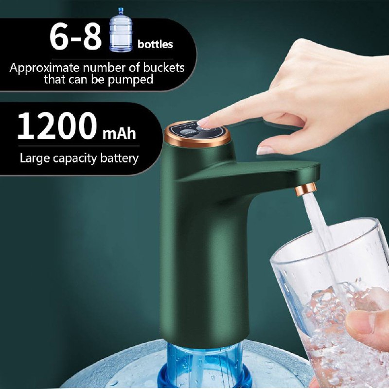 เครื่องจ่ายปั๊มน้ําสีเขียวพรีเมี่ยมเหมาะสําหรับขวดน้ํา Spritzer ชาร์จ USB ปั๊มน้ําอัตโนมัติ