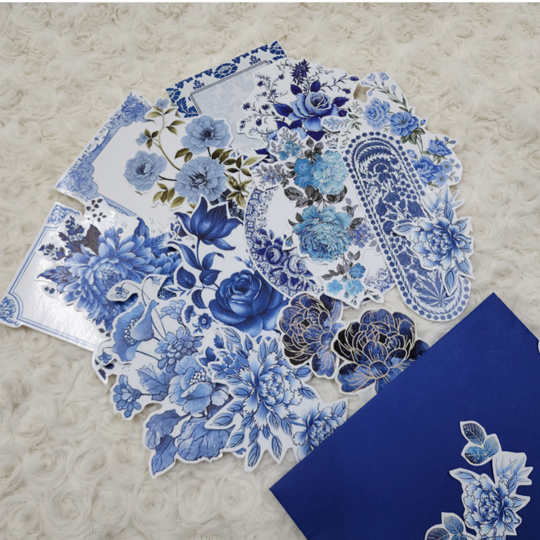 Large Blue Shades of Flowers & Frames Set Theme Journal Stickers