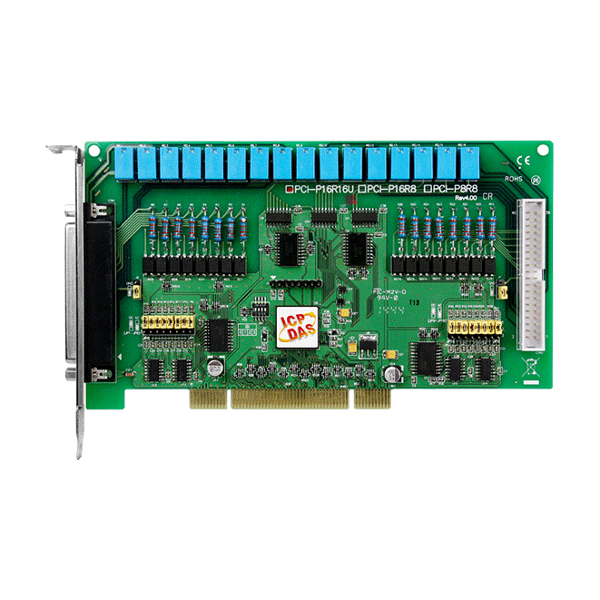 ICPDAS PCI-P16R16U Universal PCI, 16ch Isolated DI และบอร์ดเอาต์พุตรีเลย์ 16ch