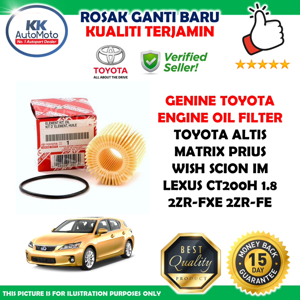 น้ํายาล้างกรองน้ํามันเครื่องโตโยต้า Toyota Altis Matrix Prius Wish Scion iM Lexus CT200H 1.8 2ZR-FXE