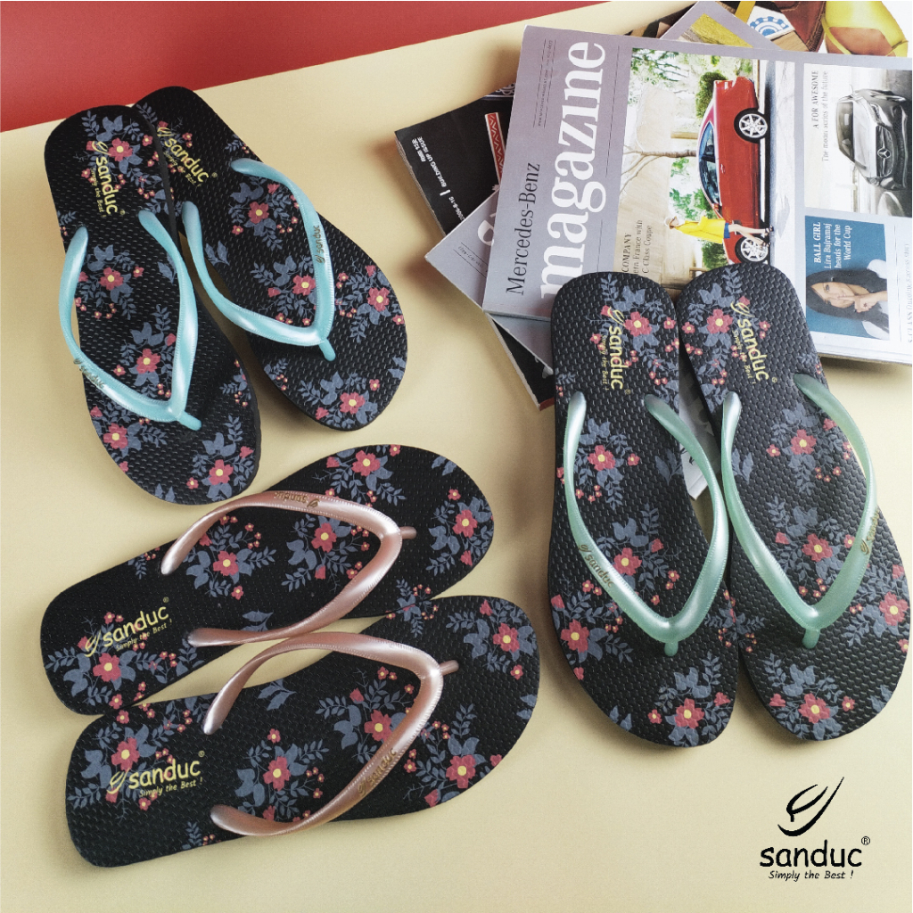 รองเท้าแตะพิมพ์ลาย Sanduc Getah SR Perempuan - Red Pansy - 3 สี