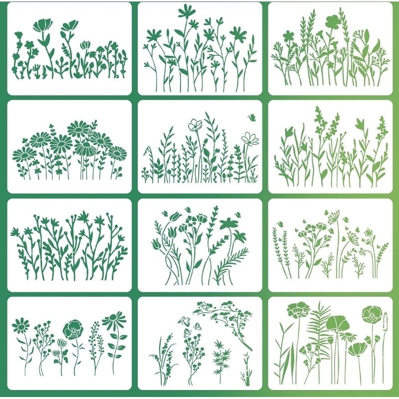ที33. (12DESIGNS) FLOWERS TEMPLATE STENCIL DRAWING