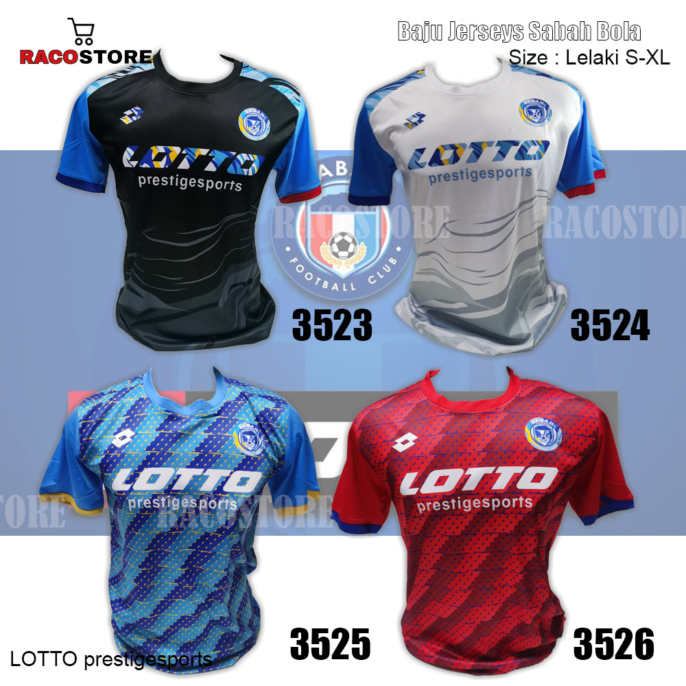 Hot Unisex Baju Jerseys Sabah Bola 3523-3526 lelaki perempuan Football lotto Size.S-XL