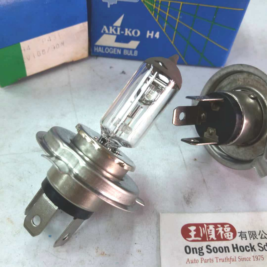 1-4 ชิ้น AKI-KO หลอดไฟ H4 12V 100/90W P43 100W P43T หลอดฮาโลเจน