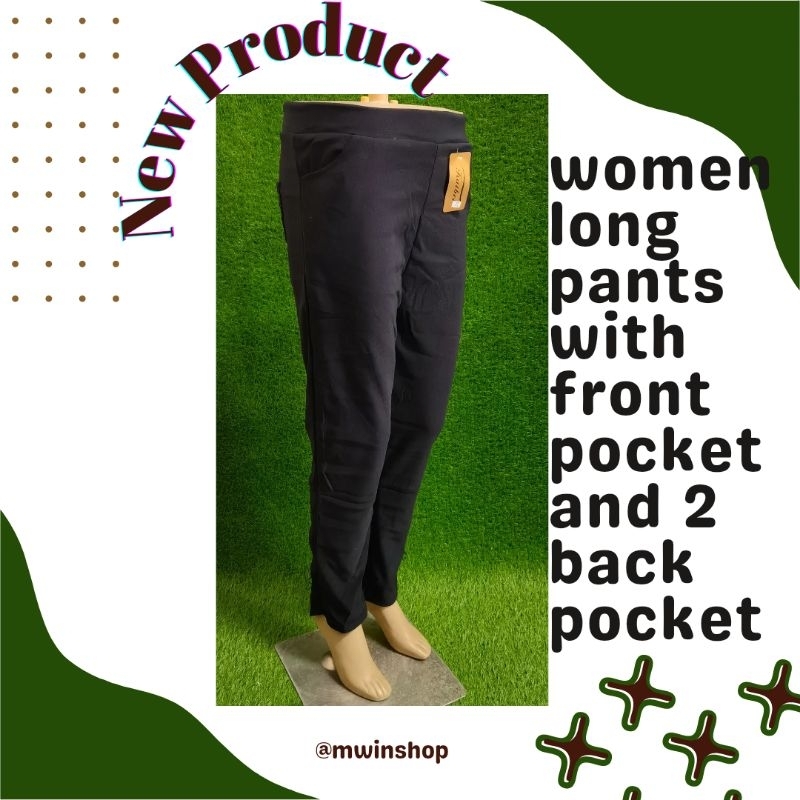 Mwin shop - กางเกงขายาวผู้หญิงมีกระเป๋าข้างและกระเป๋าหลัง/ Seluar panjang wanita กระเป๋า dpn และ bel