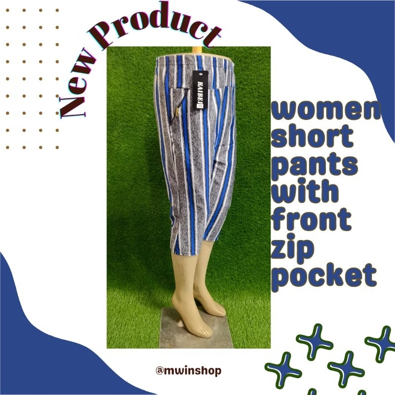 Mwin Shop กางเกงขาสั้นผู้หญิง 4/5 ฟรีไซส์ มีกระเป๋าหน้า 2 ใบ มีซิป (เหมาะสําหรับไซส์ M-XXL) 31706