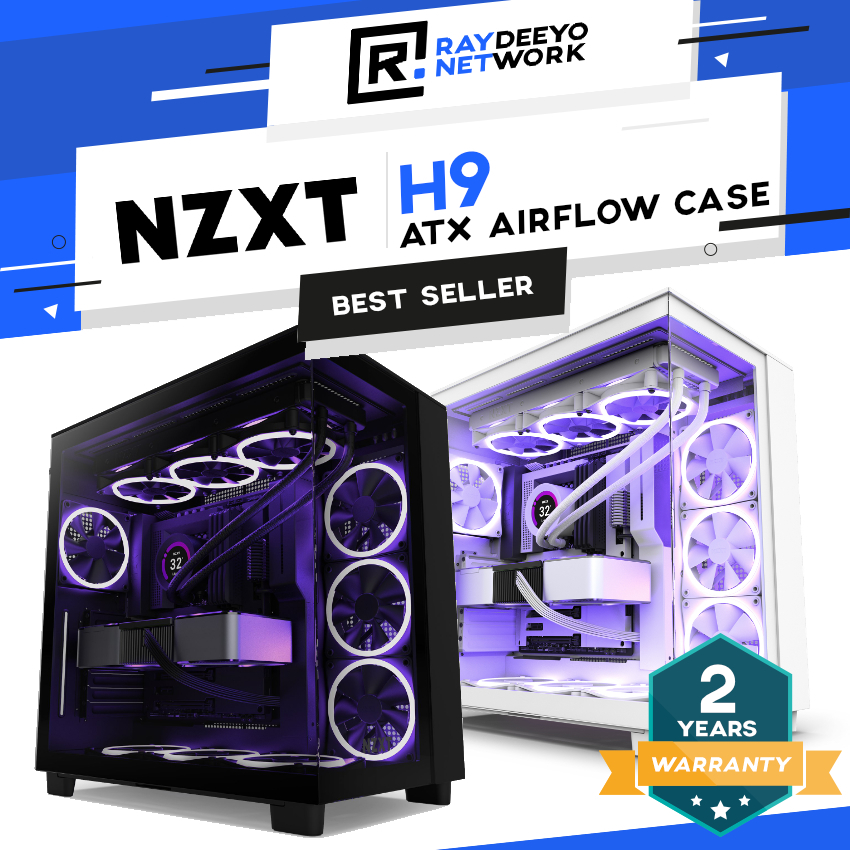 NZXT H9 Elite / H9 Flow Premium Dual-Chamber Mid-Tower Airflow Case [พัดลม NZXT F series/ระบบการจัดก