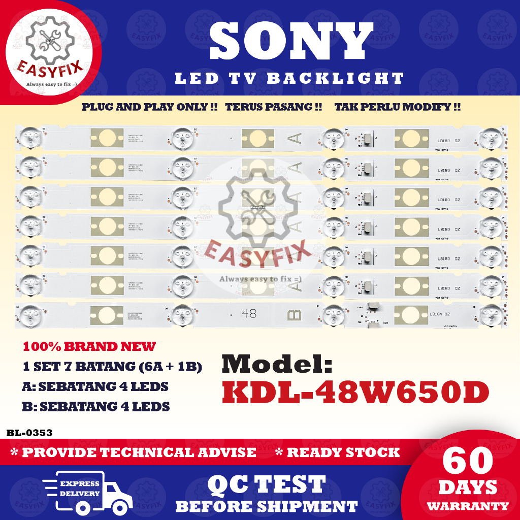 48 KDL-48W650D INCH SONY LED TV BACKLIGHT (โคมไฟทีวี) 48W650D 48W650 KDL48W650D KDL-48W650 Mla9 (โคม