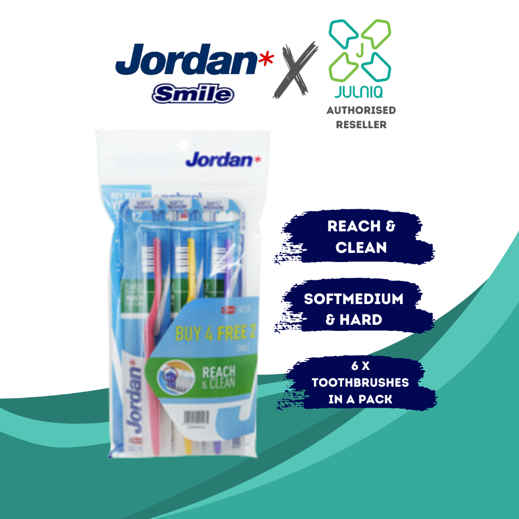 [6 ชิ้นในแพ็ค] JORDAN แปรงสีฟันสําหรับผู้ใหญ่ SMILE Range