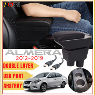 ที่เท้าแขนสองชั้น ปรับได้ พร้อมพอร์ตชาร์จ USB 7 พอร์ต สําหรับรถยนต์ Nissan Almera 2012- 2019