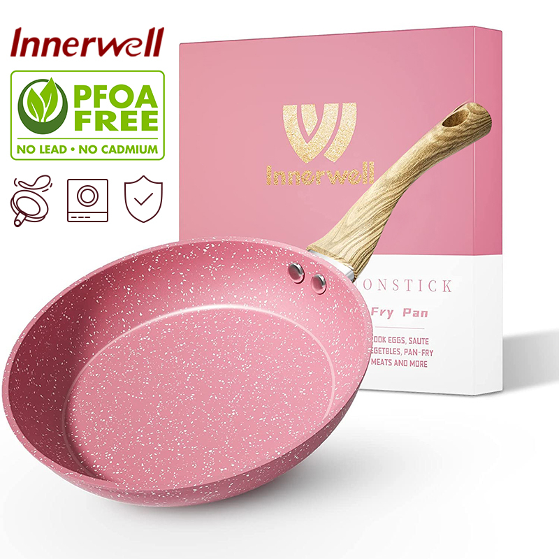 Innerwell เคลือบหินอ่อน ไม่ติด กระทะทอด nonstick กระทะ เคลือบสารกันติด เหมาะสําหรับทุกเตา - สีชมพู (20/24/26 ซม)
