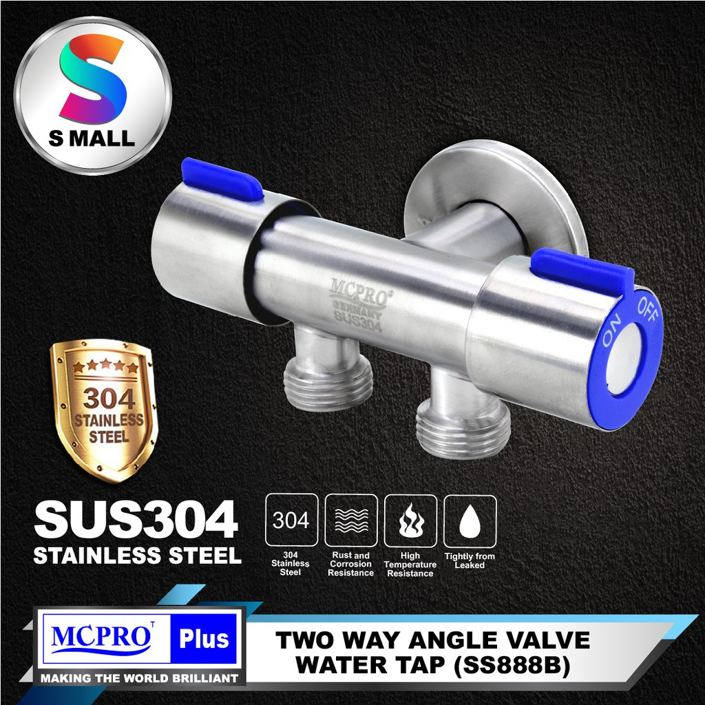 MCPRO PLUS สแตนเลส SUS304 ห้องครัวและห้องน้ําวาล์วมุมสองทางเครื่องซักผ้า SS888B / SS888C