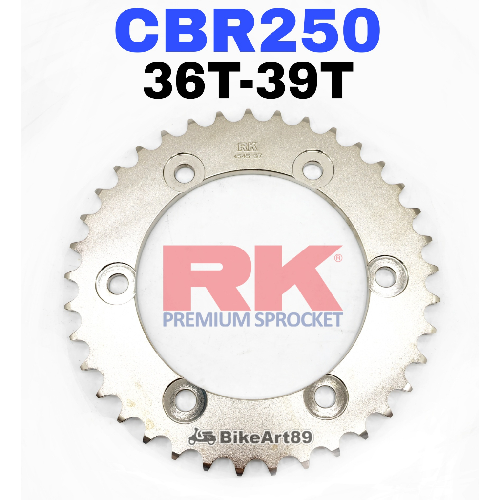 RK เฟืองเฟืองหลัง Honda CBR250 36T/37T/38T/39T Premium Sprocket Belakang CBR 250 CB250R CBF250 RK ญี