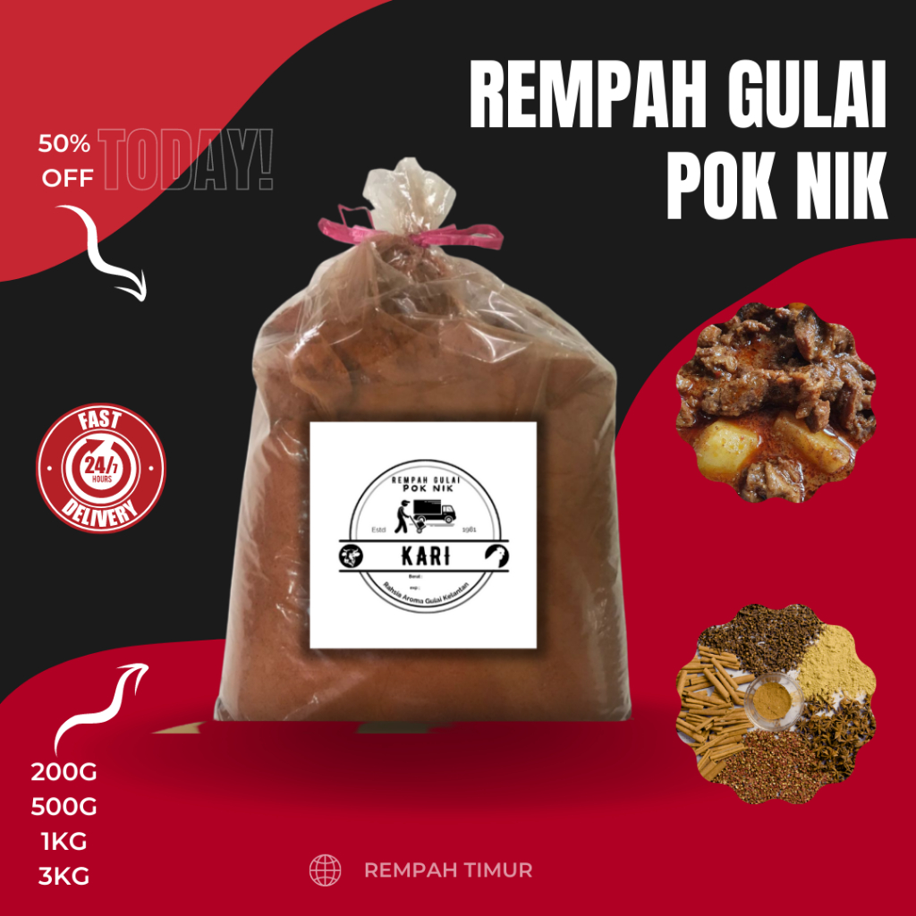 CUR AND MEAT GULAI SPICES NIK (200G/500G/1KG)/AWAH GULAI/KEAN SPICES/CARI CHICKEN SPICES/KELANTAN CH