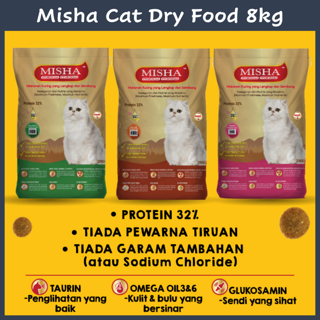 GUN PET Misha 8kg 10kg อาหารแมวแห้ง Makan Kucing Misha โปรตีนสูง 猫 WH7