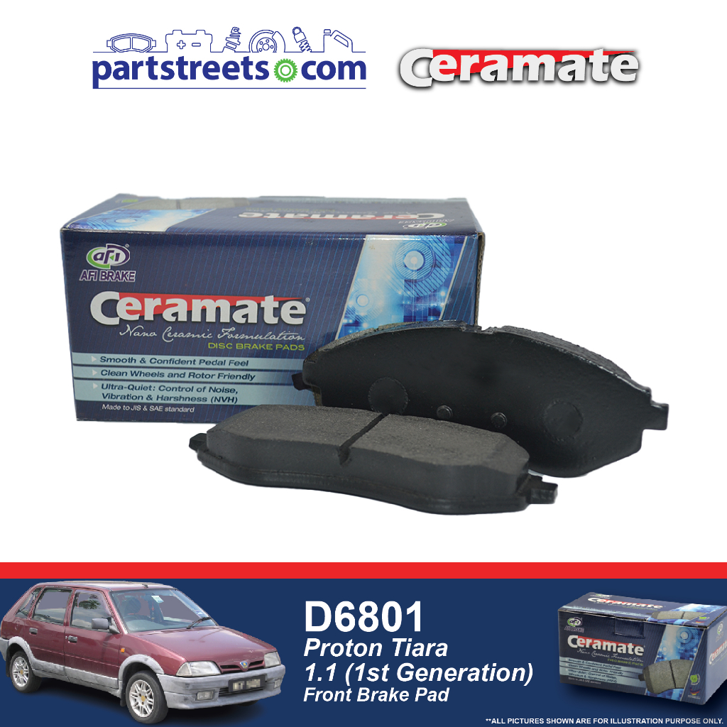 ผ้าเบรคหน้า Ceramate - Proton Tiara 1.1 (รุ่นที่ 1) - D6801 (1 ชุด)