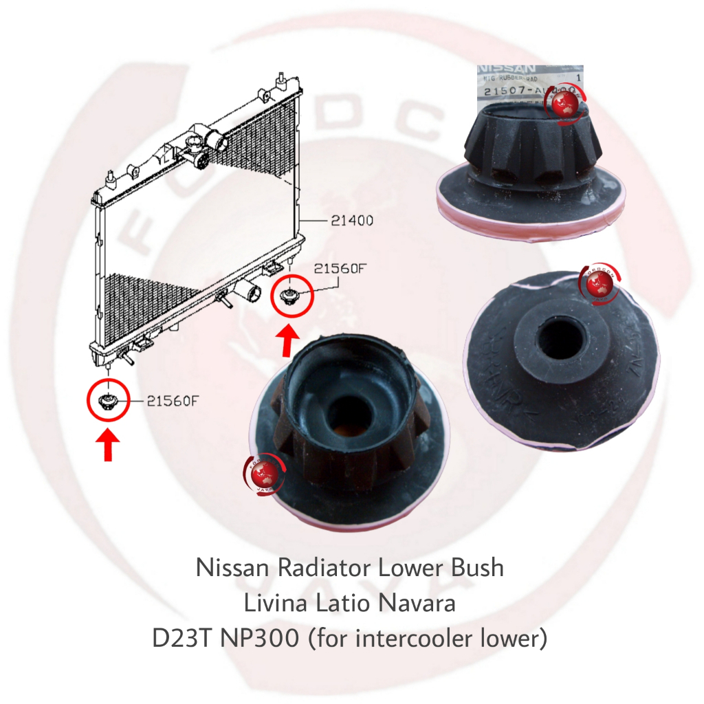 Nissan หม้อน้ํา Bush Lower Latio C11l Livina L10L 21707-AU400 ติดตั้ง Stopper D23T D23T FL (INTERCOO