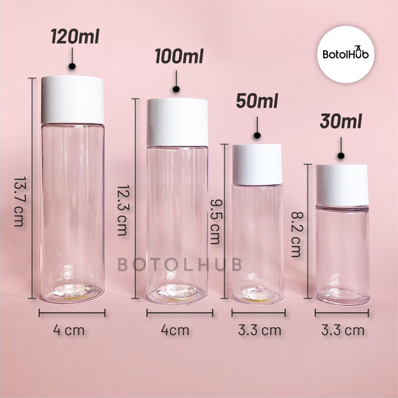 ขวดโทนเนอร์ขนาด 30 มล. 50 มล. ใสหนาพร้อมฝาสกรูสีขาว & จุก พีบี84